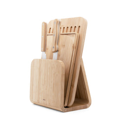 "Bread and Cutting Board with 2 Knives and Magnetic Holder"