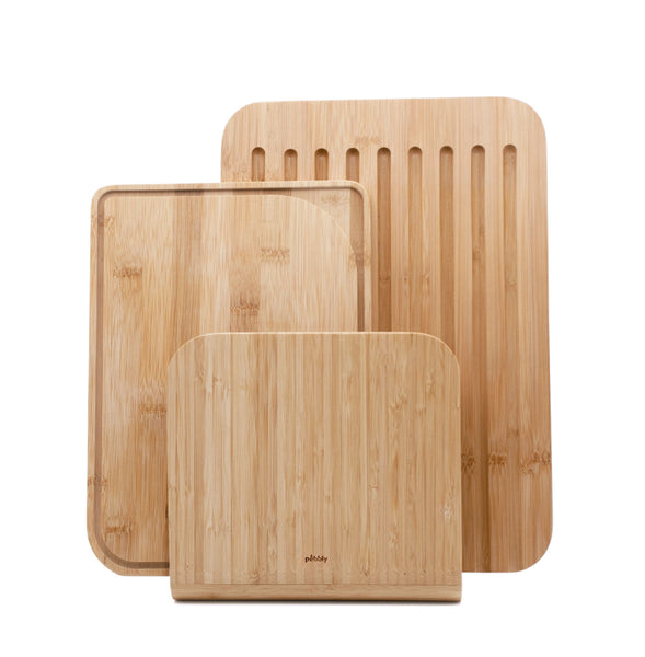 "Bread and Cutting Board with 2 Knives and Magnetic Holder"