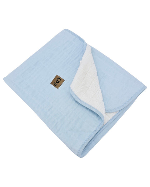 Blue Fur Quilted Muslin Blanket