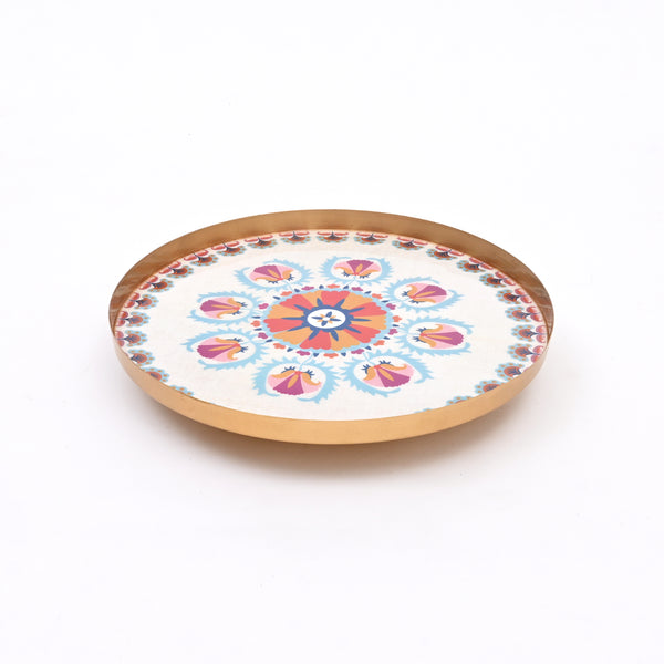 Ronde geëmailleerde metalen schaal – Decoratieve serveerschaal voor huis & keuken