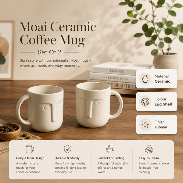 Moai Ceramic Coffee Mugs, Set of 2
