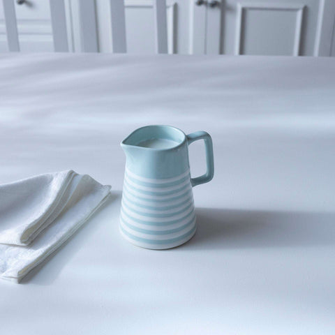 Hand-painted Blue Stripe Ceramic Jug Coastal Farmhouse