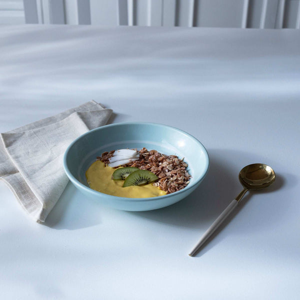 Handcrafted Durable Ceramic Cereal Bowl with Blue Stripes