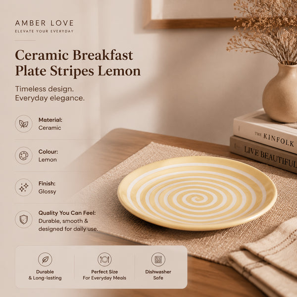 Ceramic Breakfast Plate with Lemon Stripes
