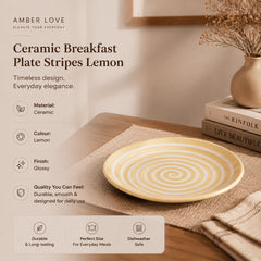 Ceramic Breakfast Plate with Lemon Stripes