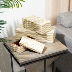 Alicia 3-Pc Ivory Resin MDF Jewellery & Keepsake Storage Box Set – Elegant Trinket Organizer for Dresser, Desk