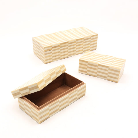 Alicia 3-Pc Ivory Resin MDF Jewellery & Keepsake Storage Box Set – Elegant Trinket Organizer for Dresser, Desk