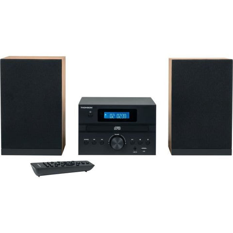 Bluetooth microsystem - THOMSON - Wood/Black - FM/CD/MP3/USB radio, 20W RMS, FM RDS tuner, headphone jack, remote control, power supply. 230V