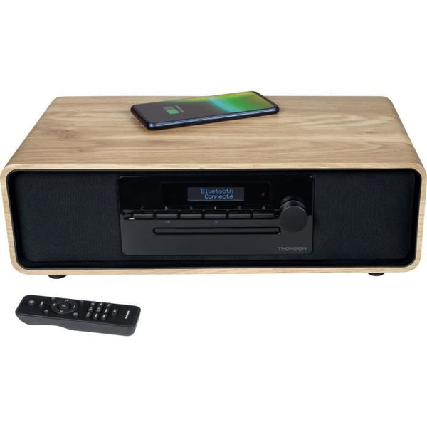 Bluetooth microsystem - THOMSON - Wood/Black - FM Radio/DAB+/CD/MP3/USB/Induction, 75W, LCD display, Remote control, Power supply. 230V
