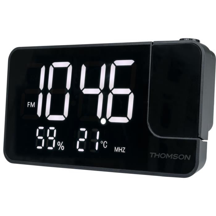 Projector clock radio - THOMSON - Black - FM radio, Temperature, Humidity, Dual alarm, USB-C, Power supply 230V