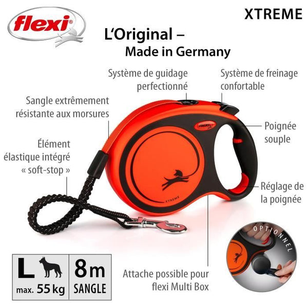 TRIXIE flexi XTREME leash - Size L - 8m - Black and orange