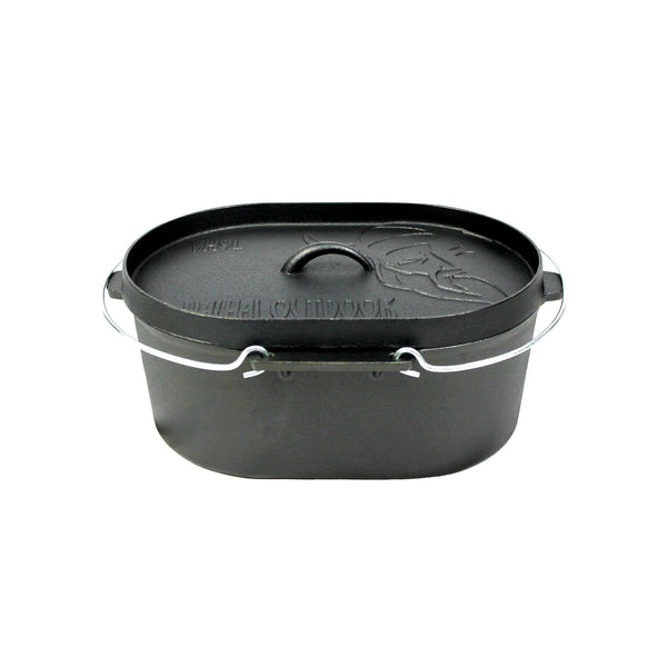 Dutch Oven Roasting Pan Cast Iron with Grill Lid Oval 9 Liters
