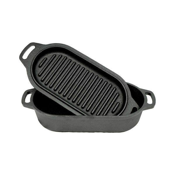 Oval Cast Iron Dutch Oven with Grill Lid, 1 Liter
