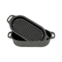 Oval Cast Iron Dutch Oven with Grill Lid, 1 Liter