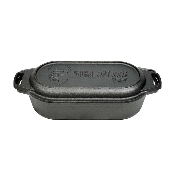 2-liter ovale gietijzeren braadpan met grilldeksel