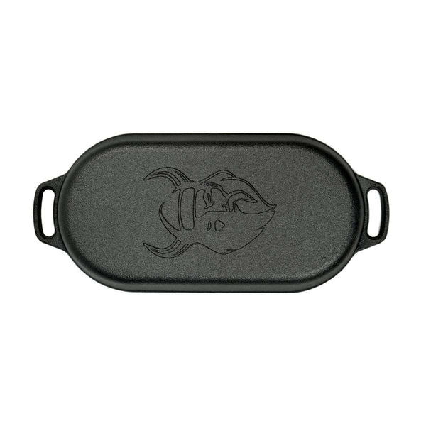 2-liter ovale gietijzeren braadpan met grilldeksel