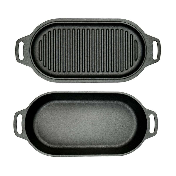 2-liter ovale gietijzeren braadpan met grilldeksel