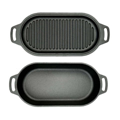 2-liter ovale gietijzeren braadpan met grilldeksel