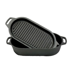 2-liter ovale gietijzeren braadpan met grilldeksel