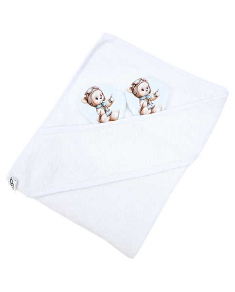 Bamboo bath cover PILOT BEAR/WHITE