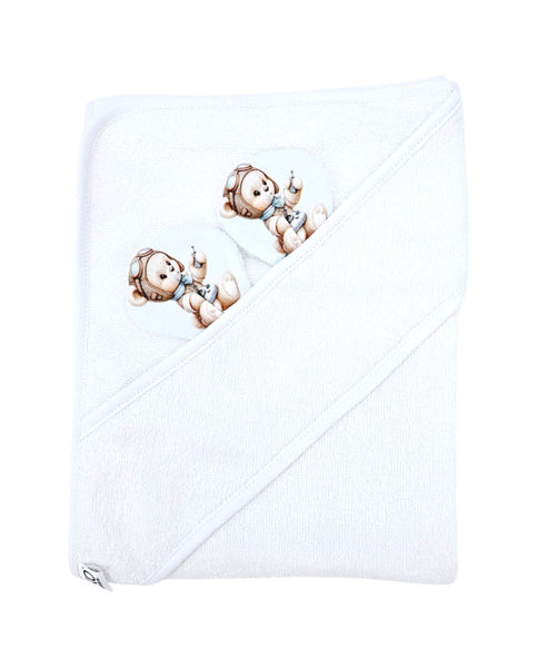 Bamboo bath cover PILOT BEAR/WHITE