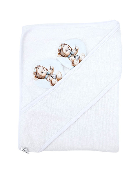 Bamboo bath cover PILOT BEAR/WHITE