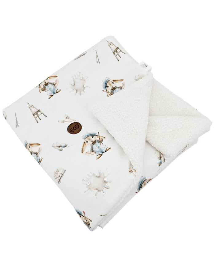 Bilateral baby quilt 75x100 cm - Printed Bamboo + Bouclé PAINTER
