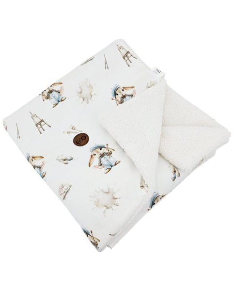 Bilateral baby quilt 75x100 cm - Printed Bamboo + Bouclé PAINTER
