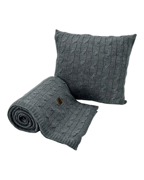 Knitted blanket and pillow set with cashmere- SET VERONA ANTHRACITE