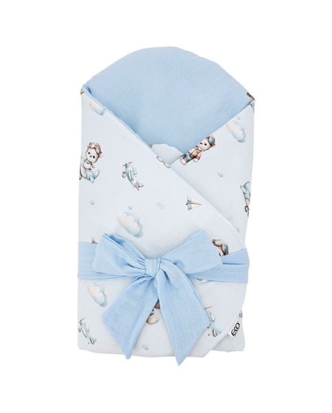 Printed Cotton+Muslin Swaddle Blanket with Coconut PILOT BEAR
