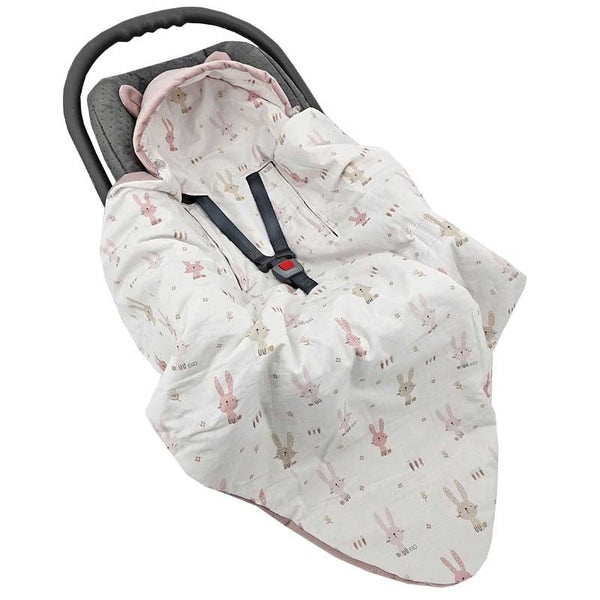 Sleeping bag for car seat VELVET 3- and 5-point belts BUNNY/ROSE PINK